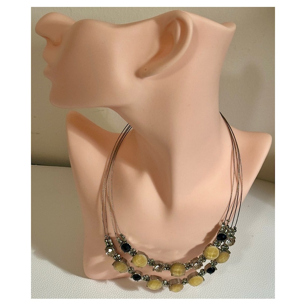Chic Multi-Strand Statement Necklace Yellow Black Crystal Beads New York & Co.